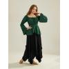 image:imageSCARLET DARKNESS Womens 2024 Renaissance Shirt Off Shoulder Bell Sleeve Loose Fit Peasant Tops Dark Green S
