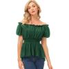 image:imageScarlet Darkness Renaissance Shirt Women Off Shoulder Short Sleeve Tops Summer Peasant Pirate Shirt Peplum Blouse Dark Green XXL