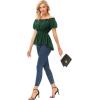 image:imageScarlet Darkness Renaissance Shirt Women Off Shoulder Short Sleeve Tops Summer Peasant Pirate Shirt Peplum Blouse Dark Green XXL