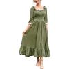 image:imageColonial Pioneer Dress Ruffle Ruched Victorian Dress Square Neck Flowy Long Dress Green XXLarge