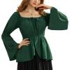 image:imageSCARLET DARKNESS Womens 2024 Renaissance Shirt Off Shoulder Bell Sleeve Loose Fit Peasant Tops Dark Green S