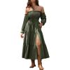 image:imageScarlet Darkness Womens Boho Dress 2026 Summer Off The Shoulder Long Sleeve Renaissance Maxi Dresses with Split