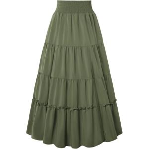 image:imageForest Green Tiered Long Skirt for Women Renaissance Maxi with High Waist and Slit Green L
