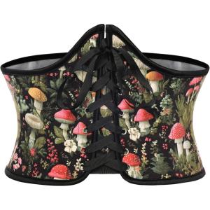 image:imageScarlet Darkness Corset Belt for Women Renaissance Lace up Corset Floral Wide Waist BeltsBlack Mushroom