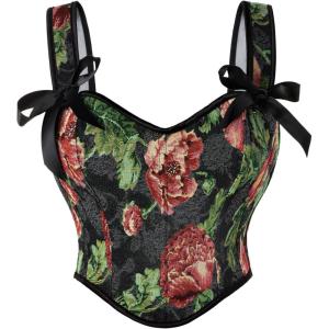 image:imageScarlet Darkness Corset Tops for Women Sweetheart Neckline Fishbone Bodice Floral Corset with Zipper Size 618Red Floral