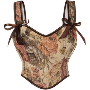 image:imageScarlet Darkness Corset Tops for Women Sweetheart Neckline Fishbone Bodice Floral Corset with Zipper Size 618Vintage Floral