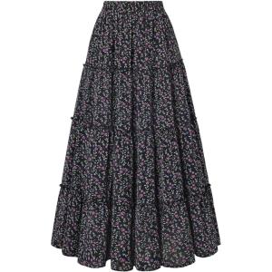 image:imageScarlet Darkness Floral Maxi Long Skirts for Women Summer 2026 Tiered Skirt Flowy Boho Fairy Skirt with PocketsBlack Purple Floral