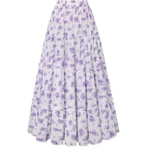 image:imageScarlet Darkness Floral Maxi Long Skirts for Women Summer 2026 Tiered Skirt Flowy Boho Fairy Skirt with PocketsWhite Lavender Floral