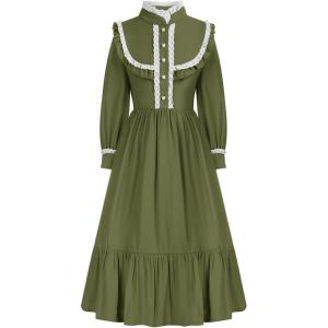 image:imageScarlet Darkness Girls Dresses Long Sleeve Casual High Neck Girl Dress Children Kids Ruffle Trim Outfits Olive Green 10Y