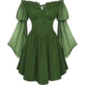 image:imageScarlet Darkness Womens Renaissance Fairy Dress 2026 Summer Boho Off The Shoulder Flowy Corset Mini DressesMatcha Green