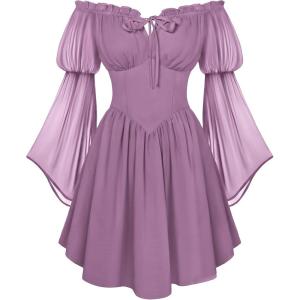 image:imageScarlet Darkness Womens Renaissance Fairy Dress 2026 Summer Boho Off The Shoulder Flowy Corset Mini DressesTaro Purple