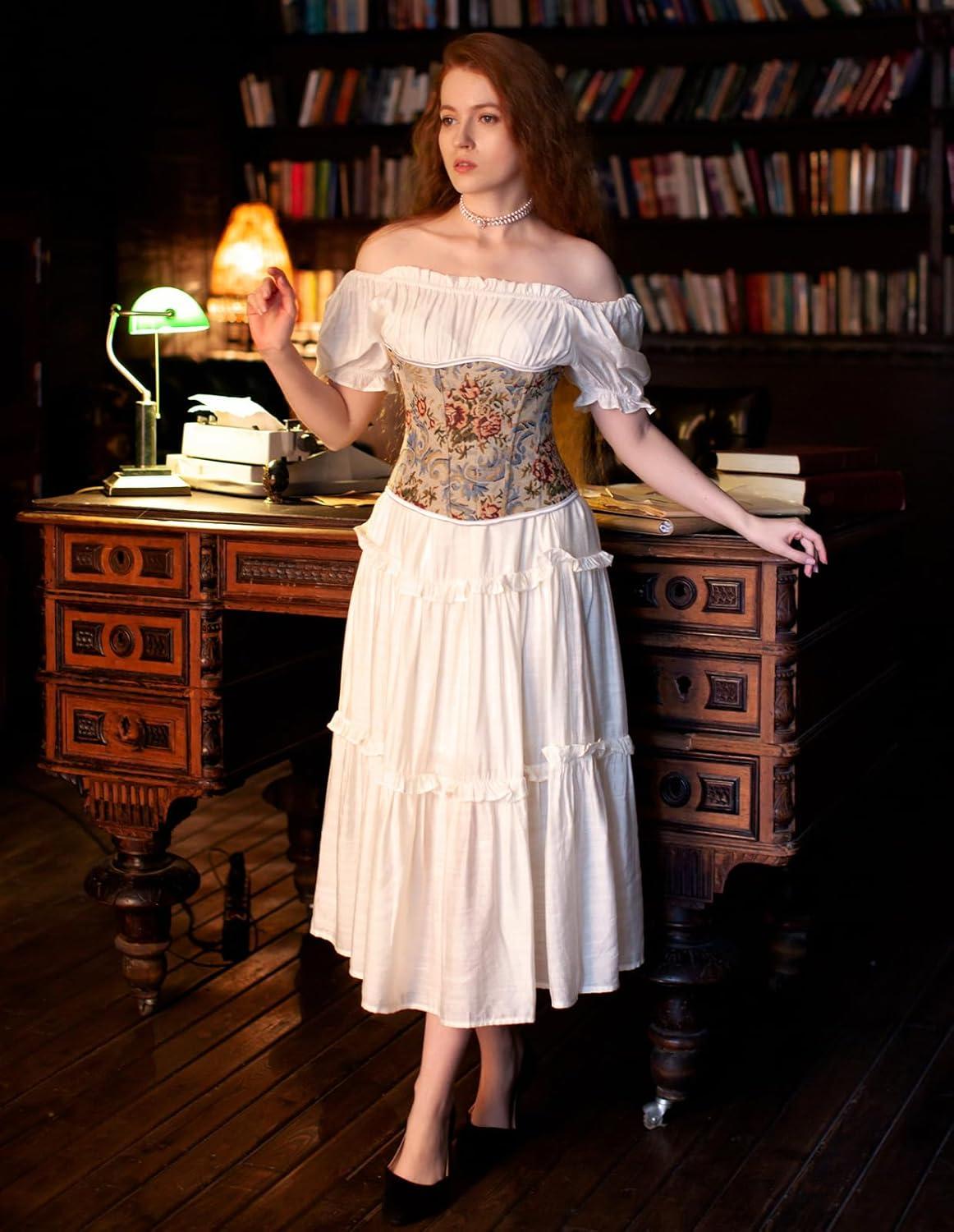 image:imageScarlet Darkness Puff Sleeve Dress for Women Renaissance Cottagecore Dress Ruffle Tiered Boho Midi Summer Dresses