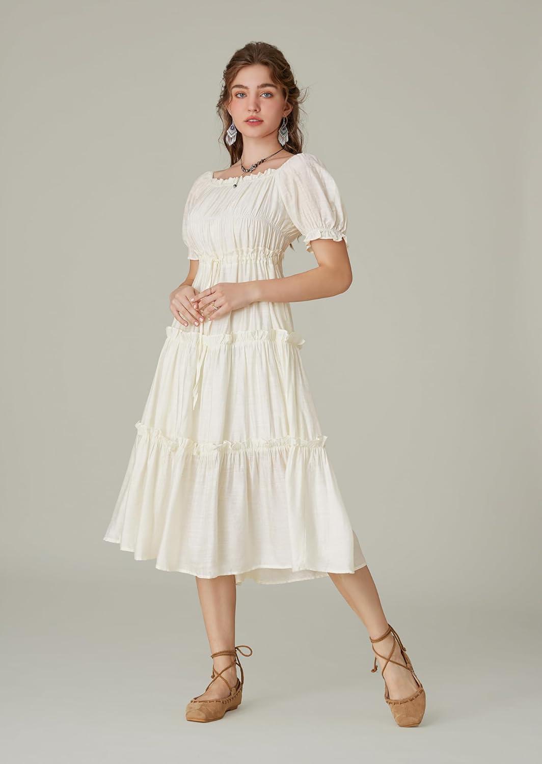 image:imageScarlet Darkness Puff Sleeve Dress for Women Renaissance Cottagecore Dress Ruffle Tiered Boho Midi Summer Dresses