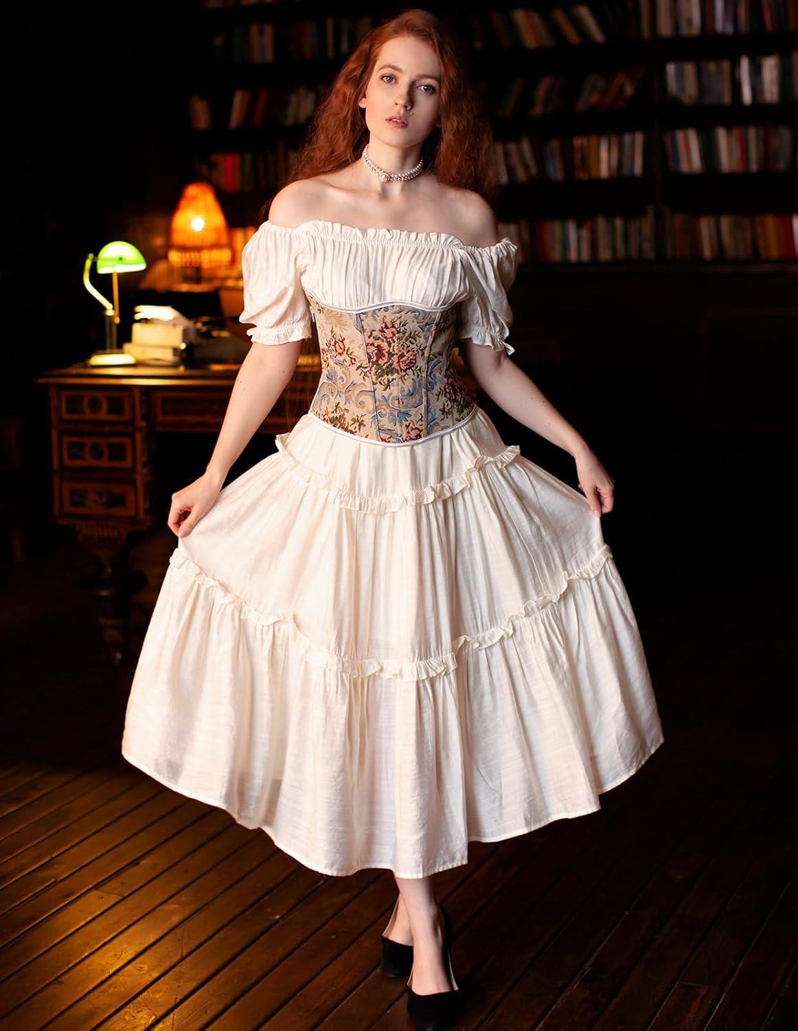 image:imageScarlet Darkness Puff Sleeve Dress for Women Renaissance Cottagecore Dress Ruffle Tiered Boho Midi Summer Dresses