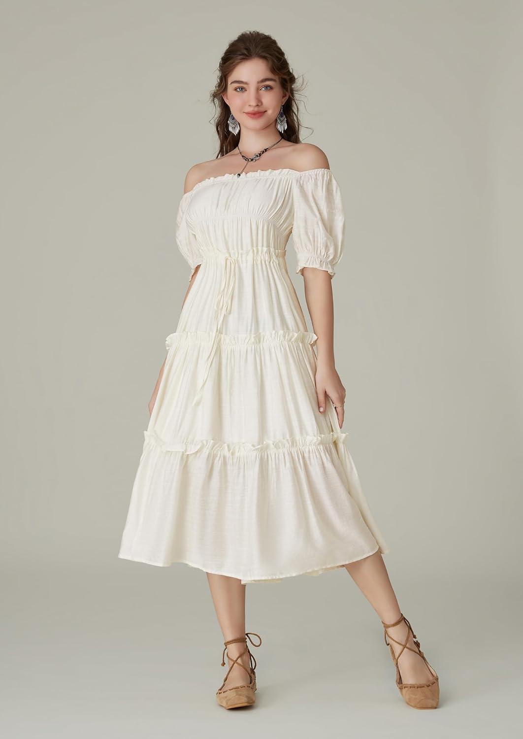 image:imageScarlet Darkness Puff Sleeve Dress for Women Renaissance Cottagecore Dress Ruffle Tiered Boho Midi Summer Dresses
