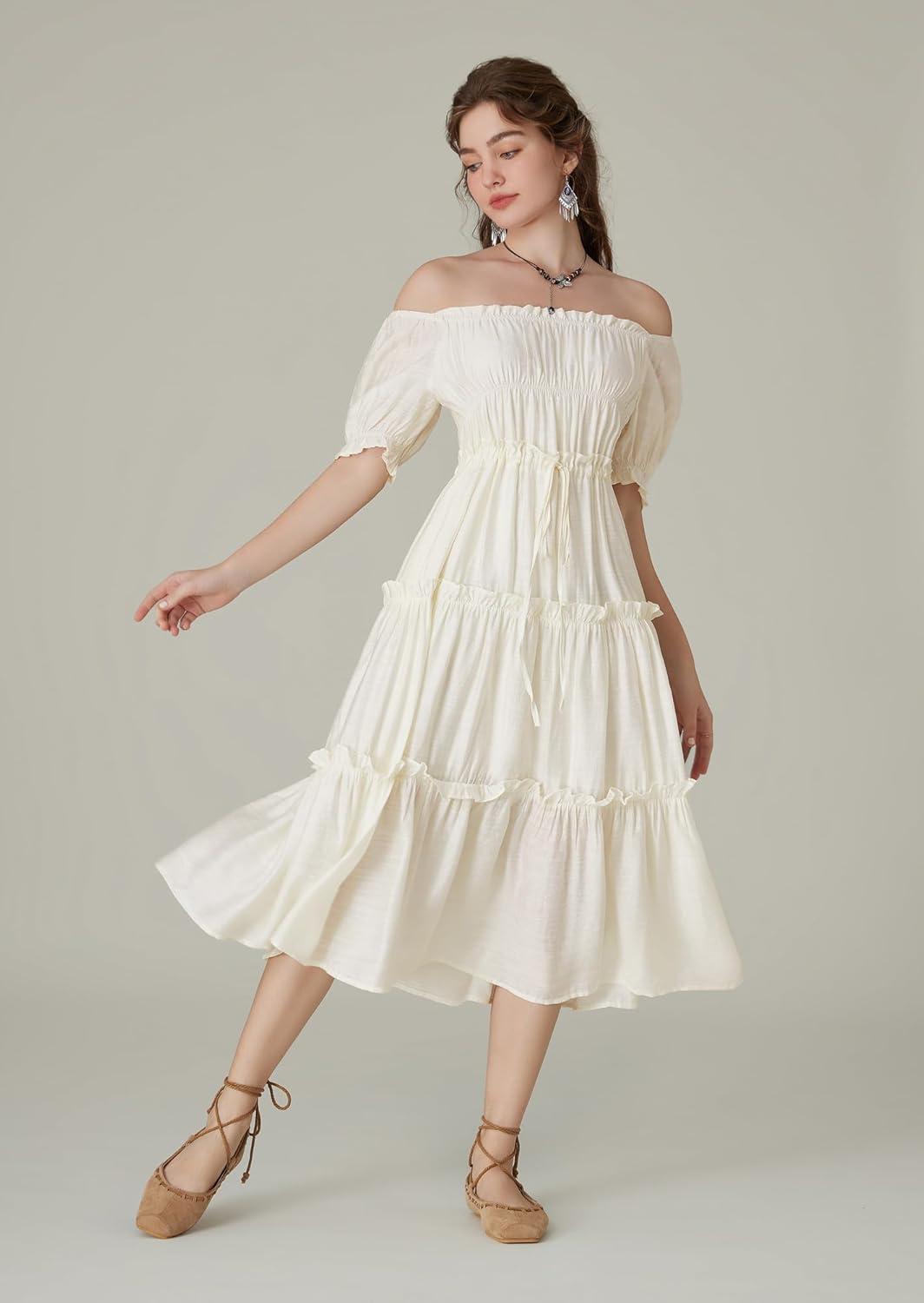 image:imageScarlet Darkness Puff Sleeve Dress for Women Renaissance Cottagecore Dress Ruffle Tiered Boho Midi Summer Dresses