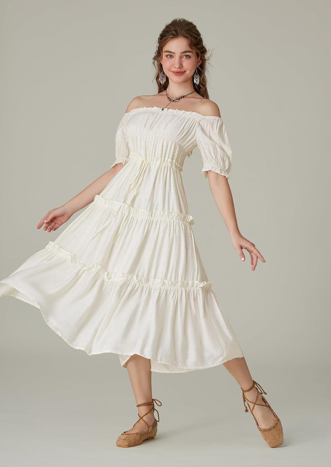 image:imageScarlet Darkness Puff Sleeve Dress for Women Renaissance Cottagecore Dress Ruffle Tiered Boho Midi Summer Dresses