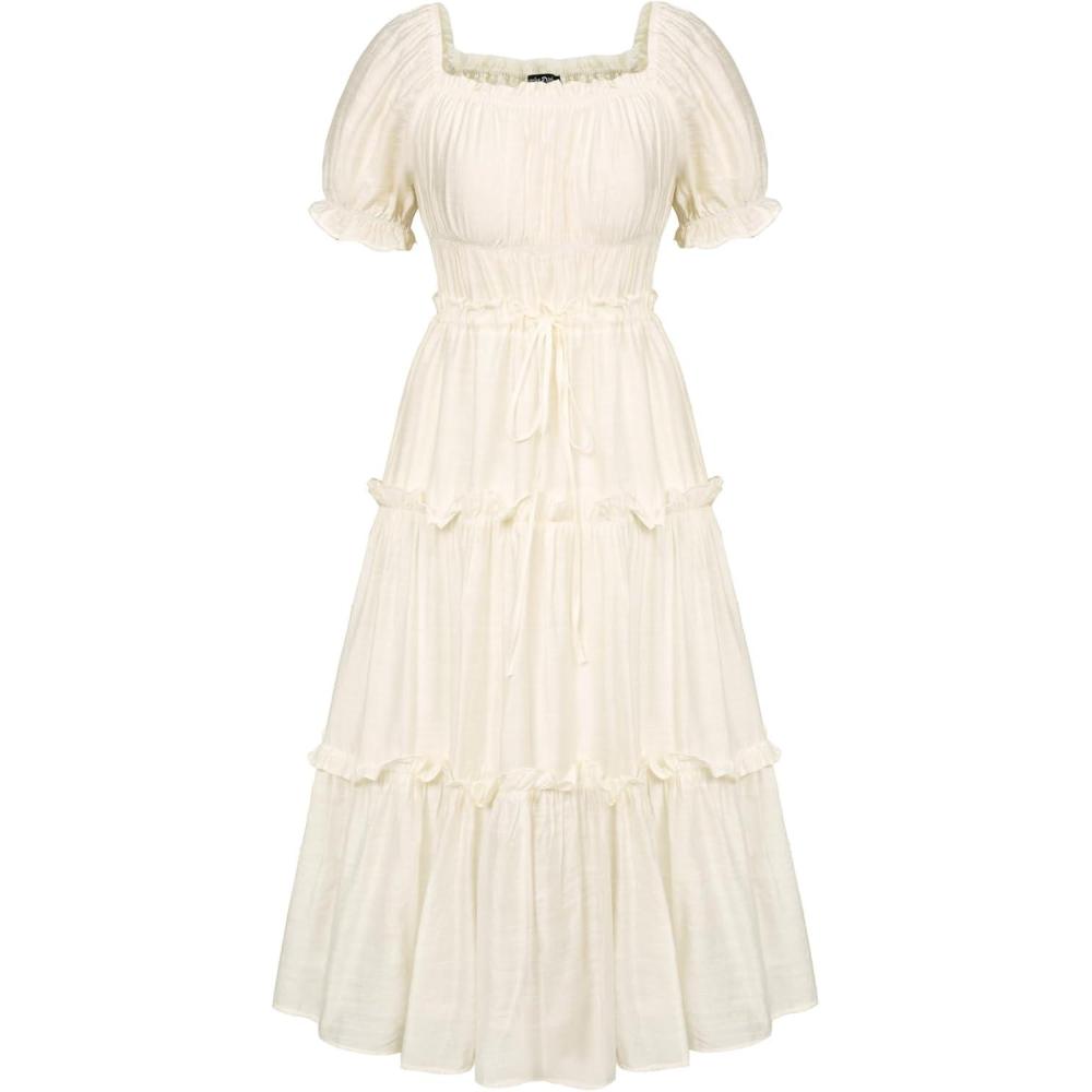 image:imageScarlet Darkness Puff Sleeve Dress for Women Renaissance Cottagecore Dress Ruffle Tiered Boho Midi Summer Dresses