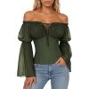 image:imageScarlet Darkness Renaissance Shirt Women Long Sleeve Off Shoulder Tops Pirate Peasant BlouseDark Olive Green