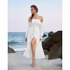 image:imageScarlet Darkness Womens Boho Dress 2026 Summer Off The Shoulder Long Sleeve Renaissance Maxi Dresses with Split White XL