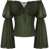 image:imageScarlet Darkness Renaissance Shirt Women Long Sleeve Off Shoulder Tops Pirate Peasant BlouseDark Olive Green