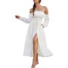 image:imageScarlet Darkness Womens Boho Dress 2026 Summer Off The Shoulder Long Sleeve Renaissance Maxi Dresses with Split White XL