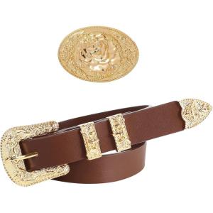 image:imageScarlet Darkness Womens Western Belt for Jeans 2 Gold Buckles PU Leather Renaissance AccessoriesDark Brown