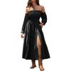image:imageScarlet Darkness Womens Boho Dress 2026 Summer Off The Shoulder Long Sleeve Renaissance Maxi Dresses with Split Black XXL