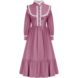 image:imageScarlet Darkness Girls Dresses Long Sleeve Casual High Neck Girl Dress Children Kids Ruffle Trim Outfits Pale Pink 8Y