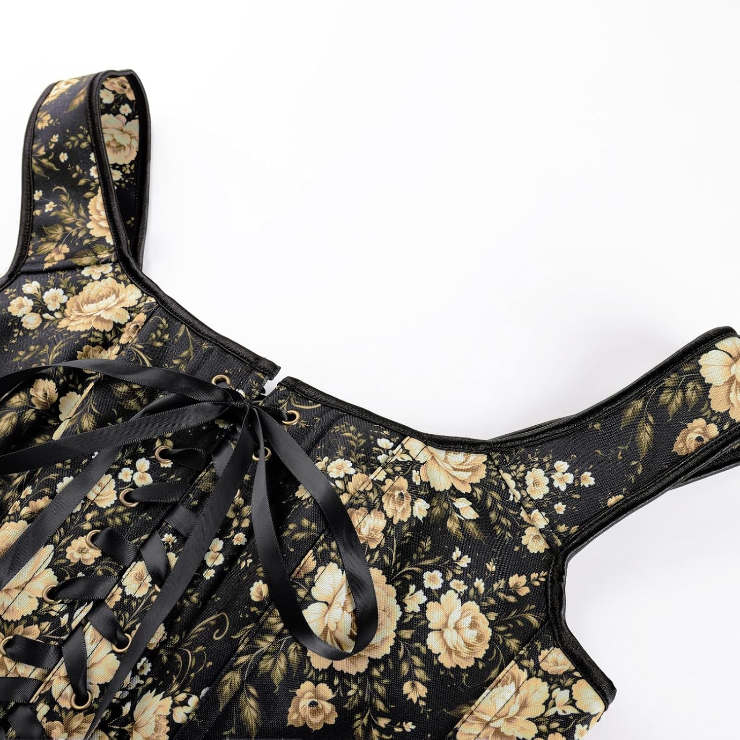 image:imageScarlet Darkness Renaissance Corset Top for Women Medieval Boned Floral Overbust Corsets Pirate Fairy Costume Size 618Black Antiquegold Floral