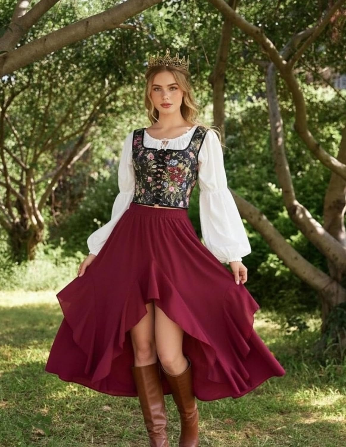 image:imageScarlet Darkness Renaissance Corset Top for Women Medieval Boned Floral Overbust Corsets Pirate Fairy Costume Size 618Black Multi Floral