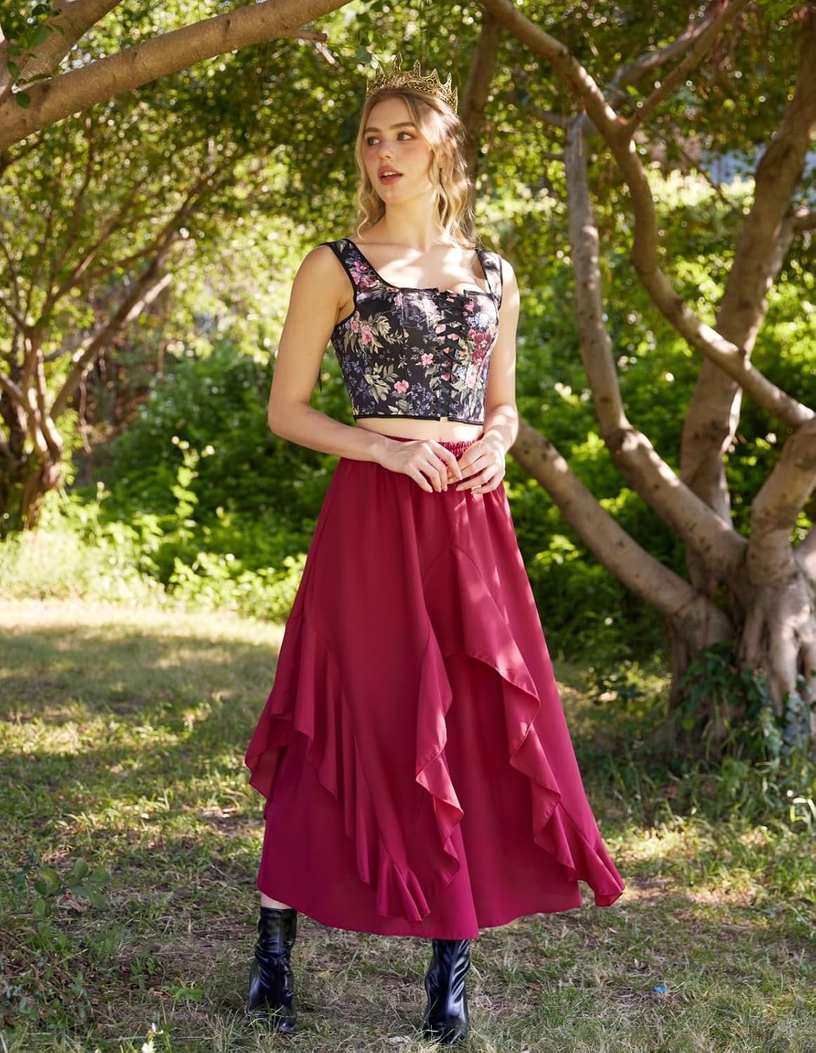 image:imageScarlet Darkness Renaissance Corset Top for Women Medieval Boned Floral Overbust Corsets Pirate Fairy Costume Size 618Black Multi Floral