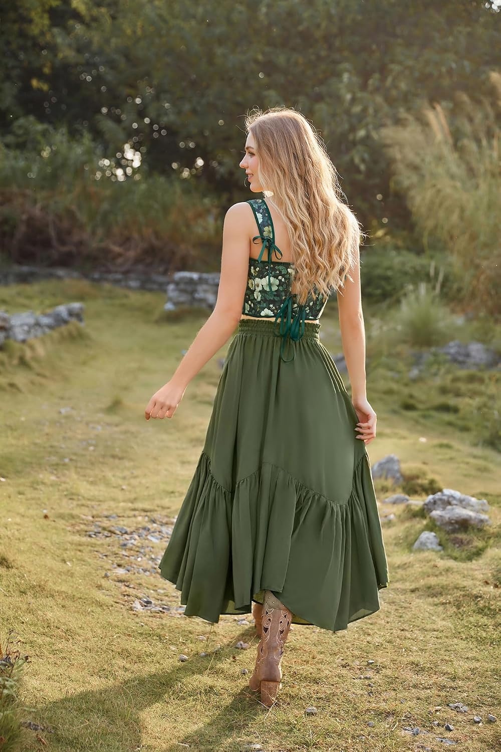 image:imageScarlet Darkness Renaissance Corset Top for Women Medieval Boned Floral Overbust Corsets Pirate Fairy Costume Size 618Green White Floral