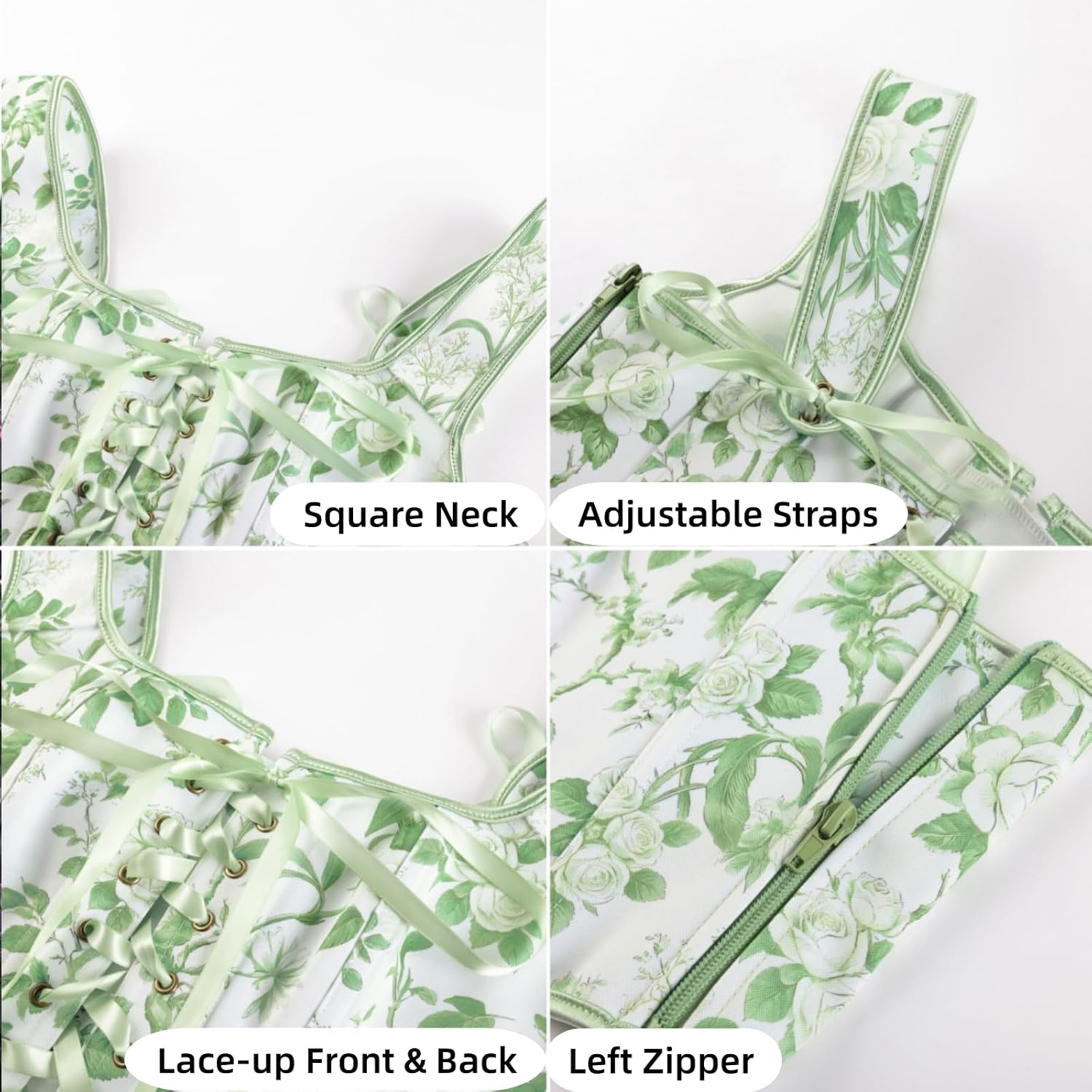 image:imageScarlet Darkness Renaissance Corset Top for Women Medieval Boned Floral Overbust Corsets Pirate Fairy Costume Size 618Whitegreen Floral