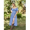 image:imageScarlet Darkness Corset Dress for Women Off Shoulder Renaissance Costume Short Sleeve Milkmaid Dresses with PocketsLight Blue