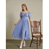 image:imageScarlet Darkness Corset Dress for Women Off Shoulder Renaissance Costume Short Sleeve Milkmaid Dresses with PocketsLight Blue