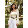 image:imageScarlet Darkness Long Sleeve Tops for Women Square Neck Shirts Fitted Fall Blouse Going Out Tees Beige XXL