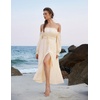 image:imageScarlet Darkness Womens Boho Dress 2026 Summer Off The Shoulder Long Sleeve Renaissance Maxi Dresses with Split Beige S