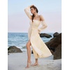 image:imageScarlet Darkness Womens Boho Dress 2026 Summer Off The Shoulder Long Sleeve Renaissance Maxi Dresses with Split Beige S