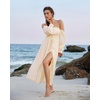 image:imageScarlet Darkness Womens Boho Dress 2026 Summer Off The Shoulder Long Sleeve Renaissance Maxi Dresses with Split Beige S