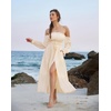 image:imageScarlet Darkness Womens Boho Dress 2026 Summer Off The Shoulder Long Sleeve Renaissance Maxi Dresses with Split Beige S