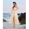 image:imageScarlet Darkness Womens Boho Dress 2026 Summer Off The Shoulder Long Sleeve Renaissance Maxi Dresses with Split Beige S