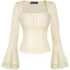 image:imageScarlet Darkness Long Sleeve Tops for Women Square Neck Shirts Fitted Fall Blouse Going Out Tees Beige XXL