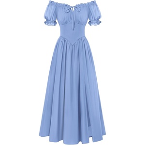 image:imageScarlet Darkness Corset Dress for Women Off Shoulder Renaissance Costume Short Sleeve Milkmaid Dresses with PocketsLight Blue