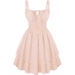 image:imageScarlet Darkness Corset Mini Dress for Women Teens 2026 Summer Ruffle Sundress Graduation Homecoming DressesOatmeal