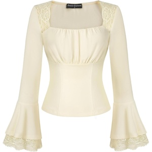 image:imageScarlet Darkness Long Sleeve Tops for Women Square Neck Shirts Fitted Fall Blouse Going Out Tees Beige XXL