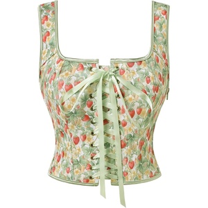 image:imageScarlet Darkness Renaissance Corset Top for Women Medieval Boned Floral Overbust Corsets Pirate Fairy Costume Size 618Strawberry Floral