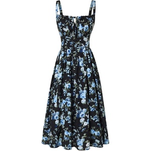 image:imageScarlet Darkness Womens Floral Midi Dress Corset Sundresses 2026 Summer Spring Vacation Milkmaid DressesBlack Bluerose Floral