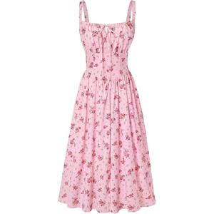 image:imageScarlet Darkness Womens Floral Midi Dress Corset Sundresses 2026 Summer Spring Vacation Milkmaid DressesLight Pink Floral