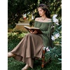 image:imageScarlet Darkness Women Bell Sleeve Smocked Top Off The Shoulder Peasant Blouse Renaissance Pirate ShirtOlive Green
